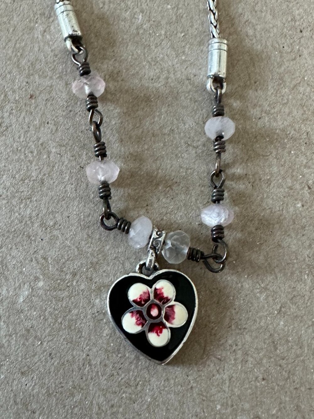 Brighton Spring Fever Necklace Reversible Black Enamel Heart Crystal Accents